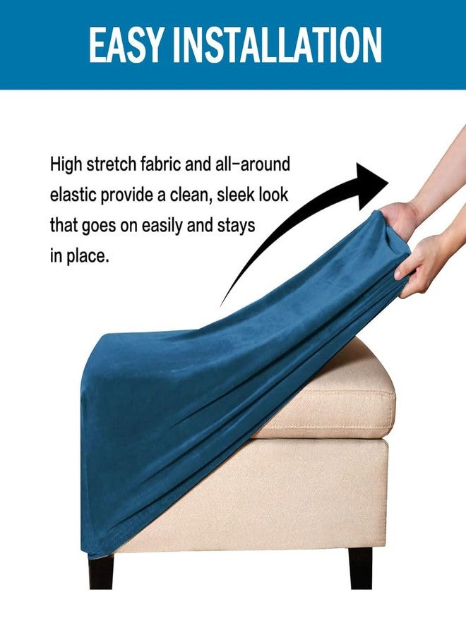 Lussenwert Velvet Ottoman Cover Square Stretch Square Ottoman Cover Thick Ottoman Slipcover Square Washable Storage Ottoman Cover Foot Stool Cover with Elastic Bottom Small Blue - Image 4